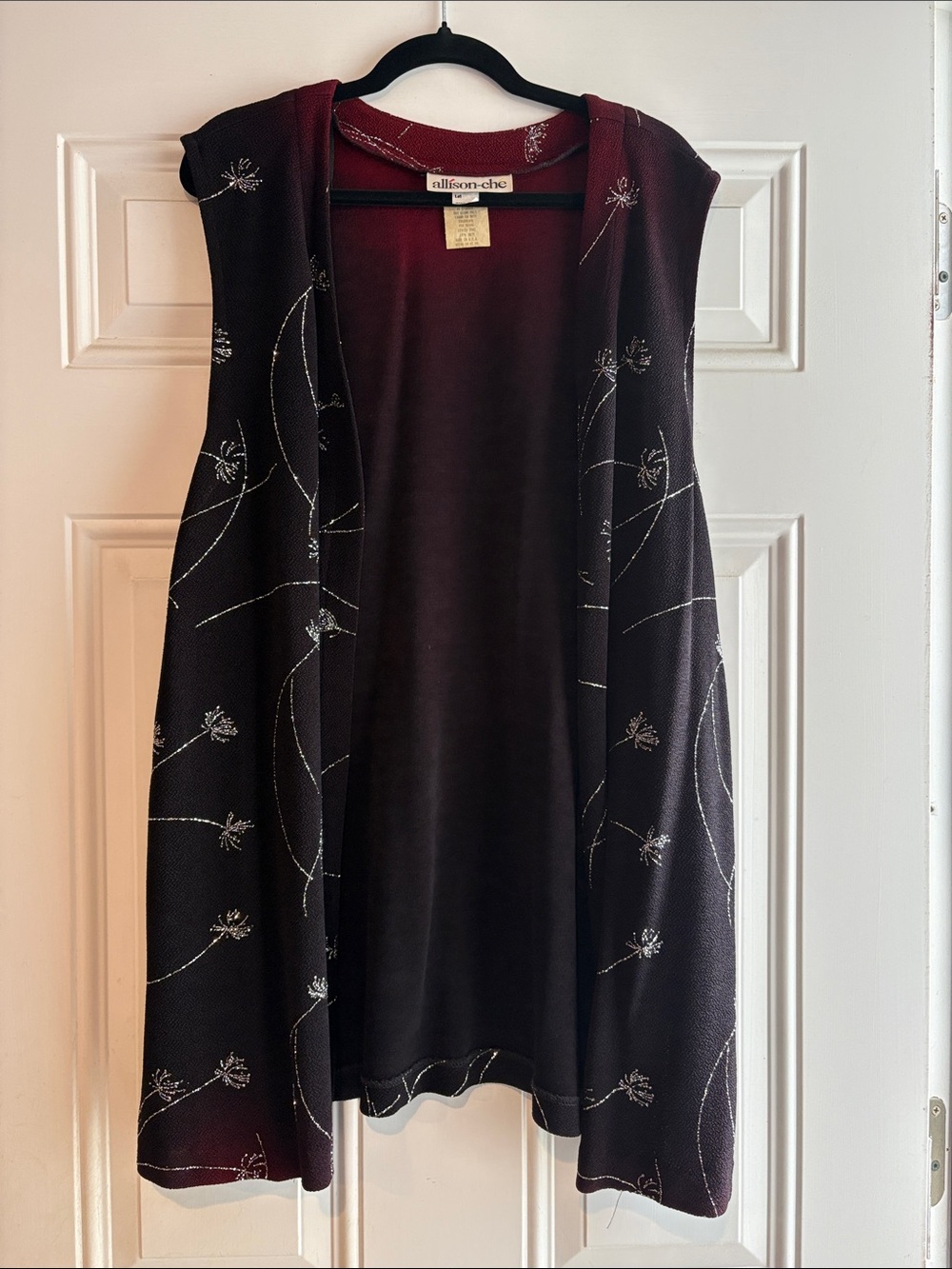 Allison-Che Embellished Sleeveless vintage Duster - Deep Plum with Silver Detail